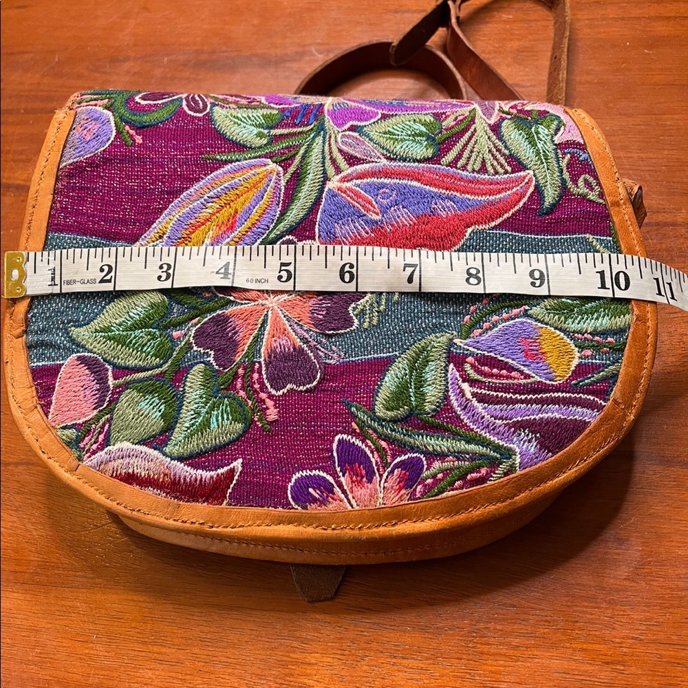 Bohemian Leather Embroidered Floral Cross Body Bag - Picture 7 of 8